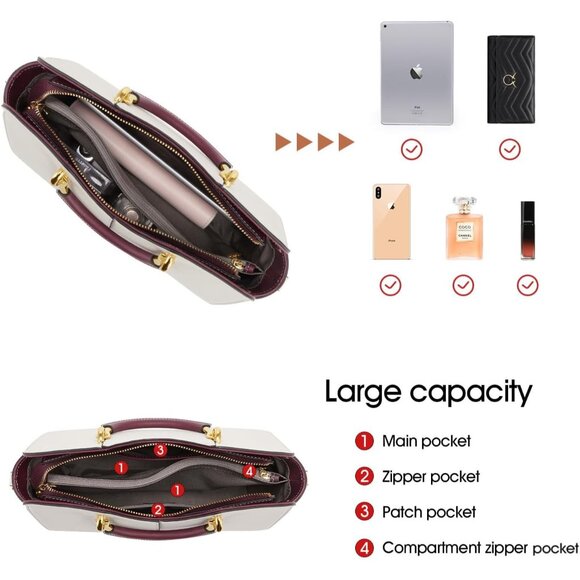 Luxury Ladies Leather Tote with Zipper Closure - Elegant Everyday Satchel - Picture 5 of 6